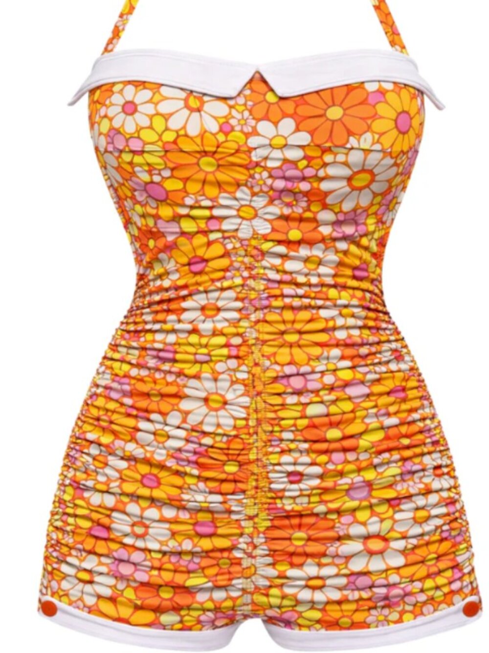 Orange Gingham 1950s Halter Bowknot One-piece Swimsuit size Small